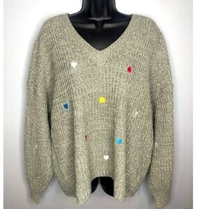 What's Next Women's XL 100% Acrylic V-Neck Heart Sweater